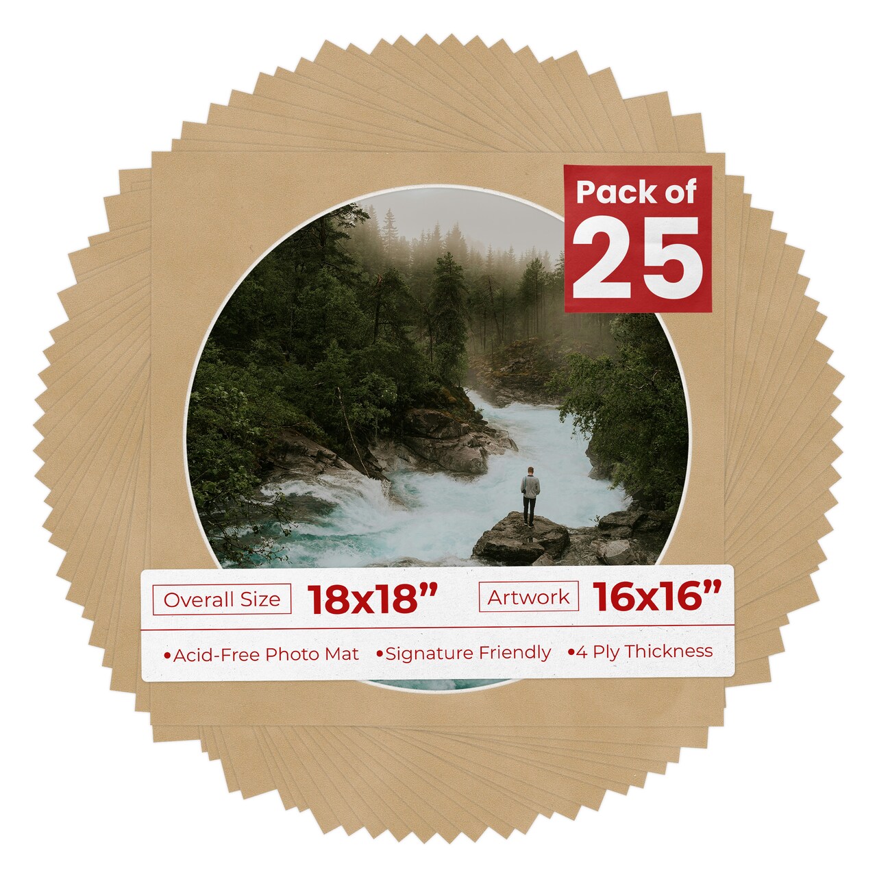 Beige Suede Mat Board for 18x18 Frames - Circle Opening for 16x16 Photos